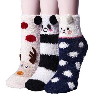 Loritta Women’s Fuzzy Socks 3-Pair Soft Cozy Warm Cute Animal Slippers